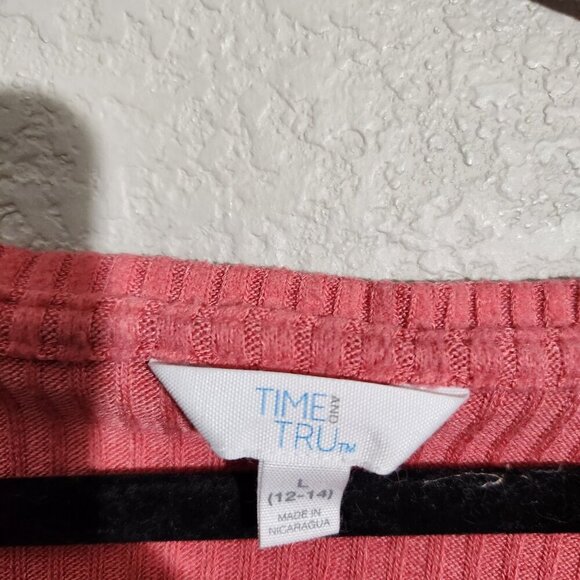 Time and Tru Sweater Womens Large Ribbed Knit Pullover V Neck Long Sleeve Relaxe - Picture 2 of 9